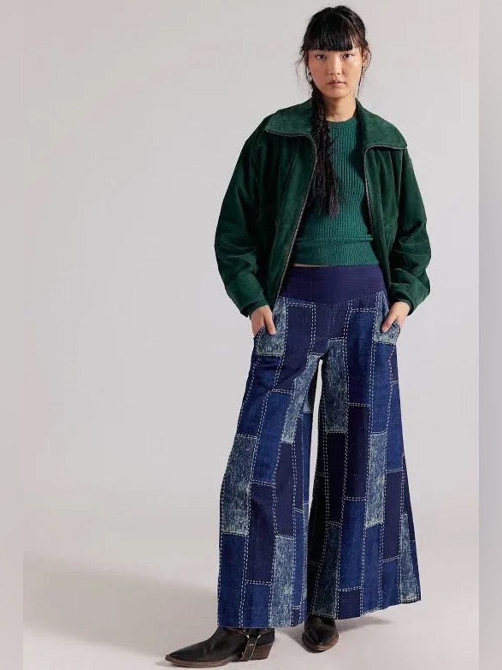 We The Free Patches Wide Leg~ Blue Indigo